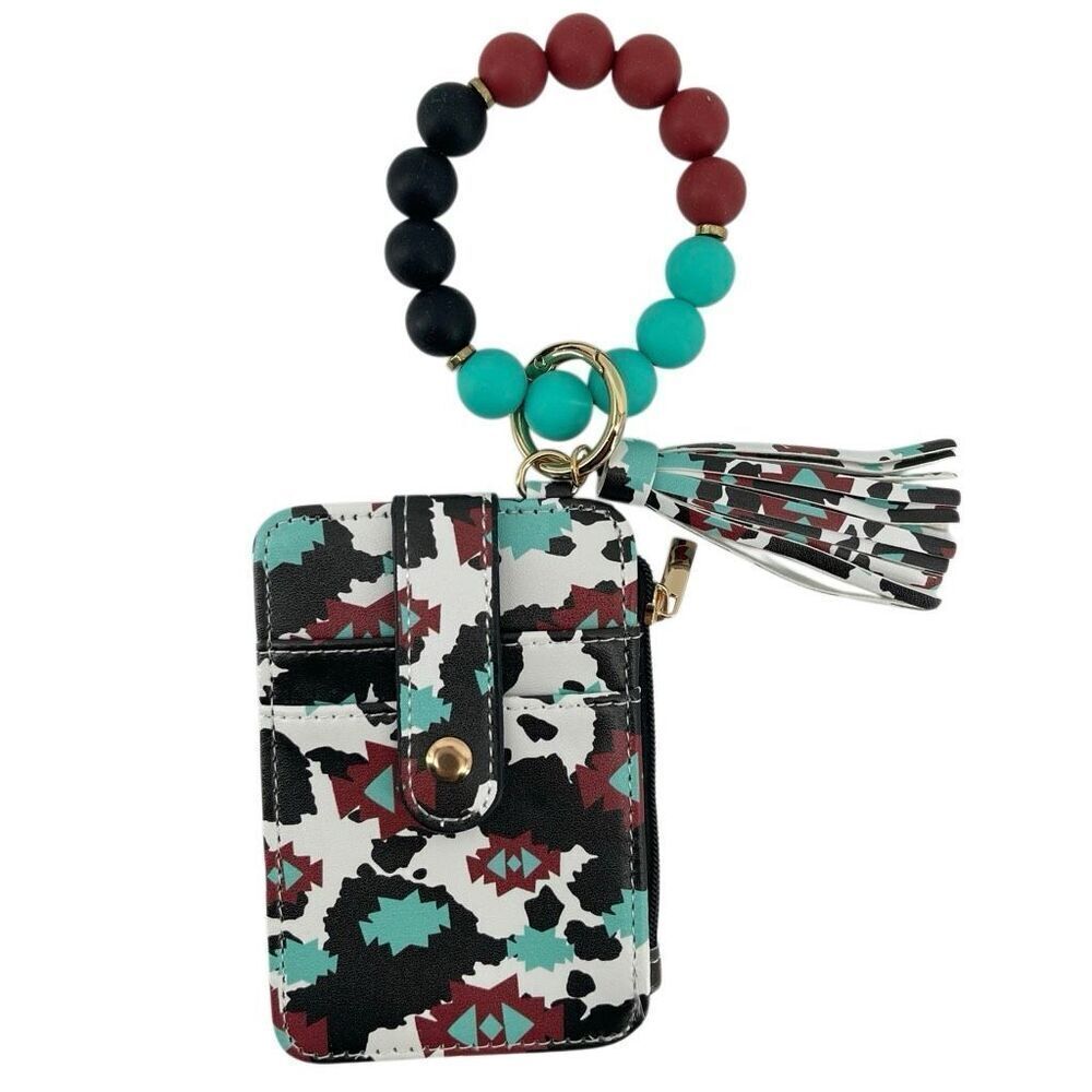 Aztec Beaded Wristlet ID Wallet, Boho Southwestern Style, New